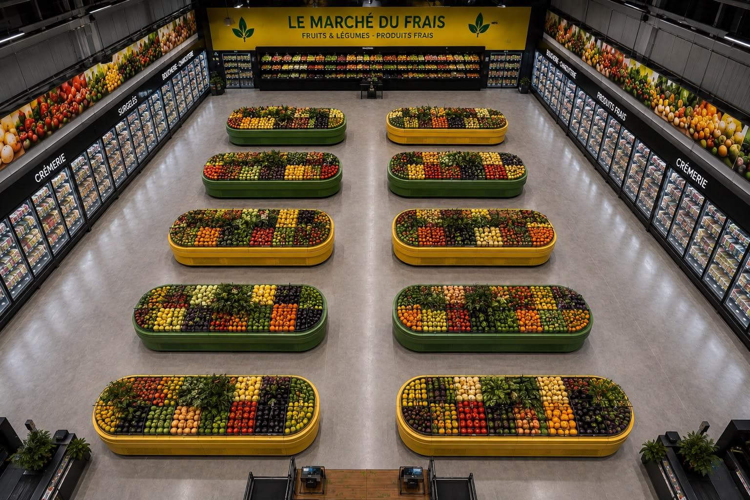 Intérieur du magasin Le Marché d'Herblay, rayon fruits et légumes